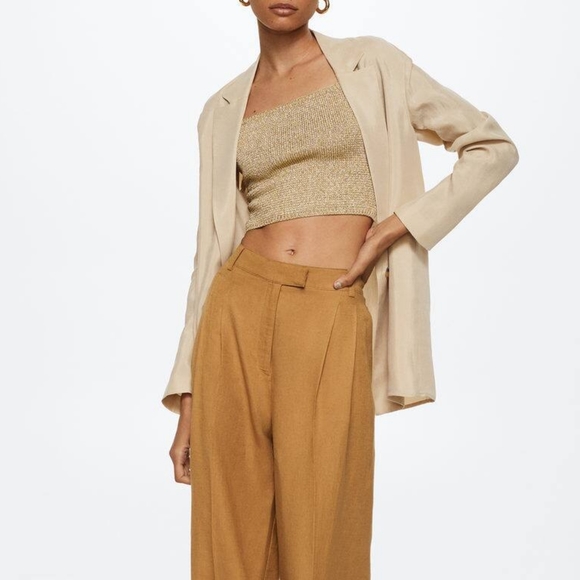 Mango 100% Lyocell Blazer Khaki Tan Women's US Small - Picture 2 of 15